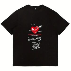 Black Graphic T-Shirt with Red and White Design